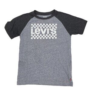 Levis T-shirt Boys Youth Large 12-13 Gray Checker Logo Crew Neck Short Sleeve
